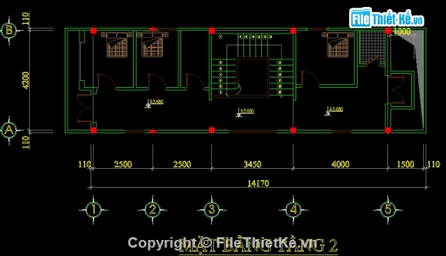 File thiết kế,mặt bằng nhà dân,nhà ống,nhà 4.2 x 14.2m